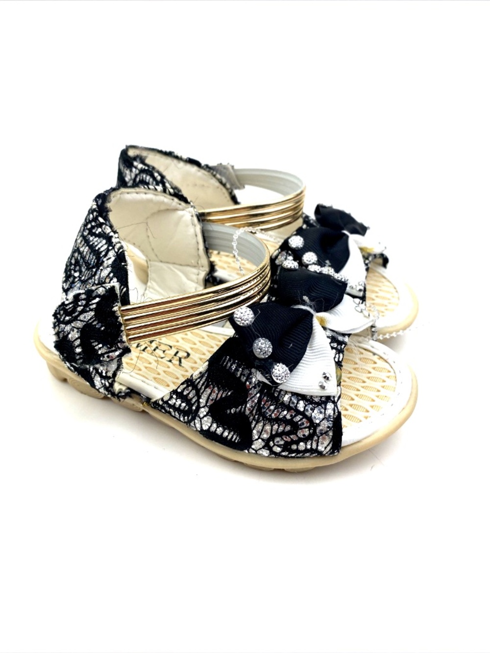 Tamer Baby Sandals Size 6 Girls Decorative Lace Metallic Design Shoes Strap